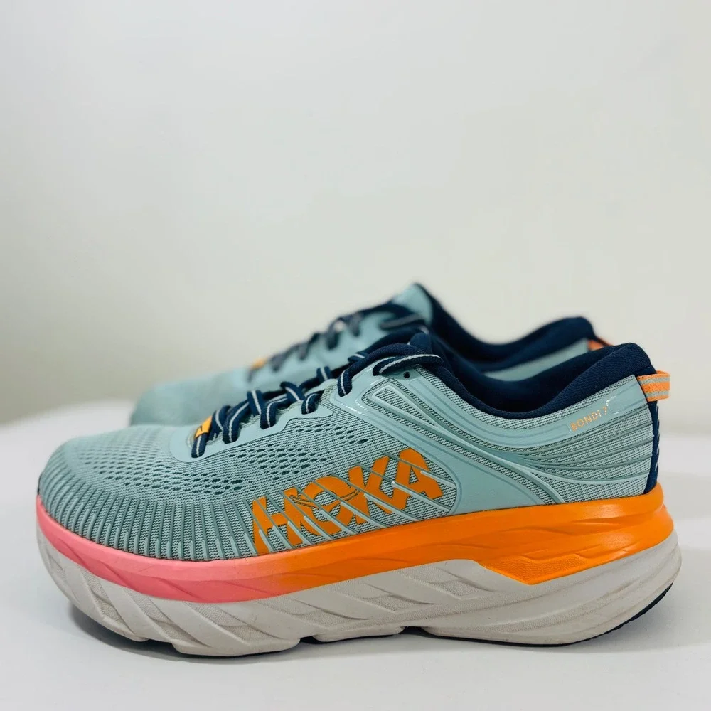 Hoka One One Women's Bondi 7 Blue Pink Running Shoes Women's 8.5D 1110519 BHBI - Picture 9 of 9